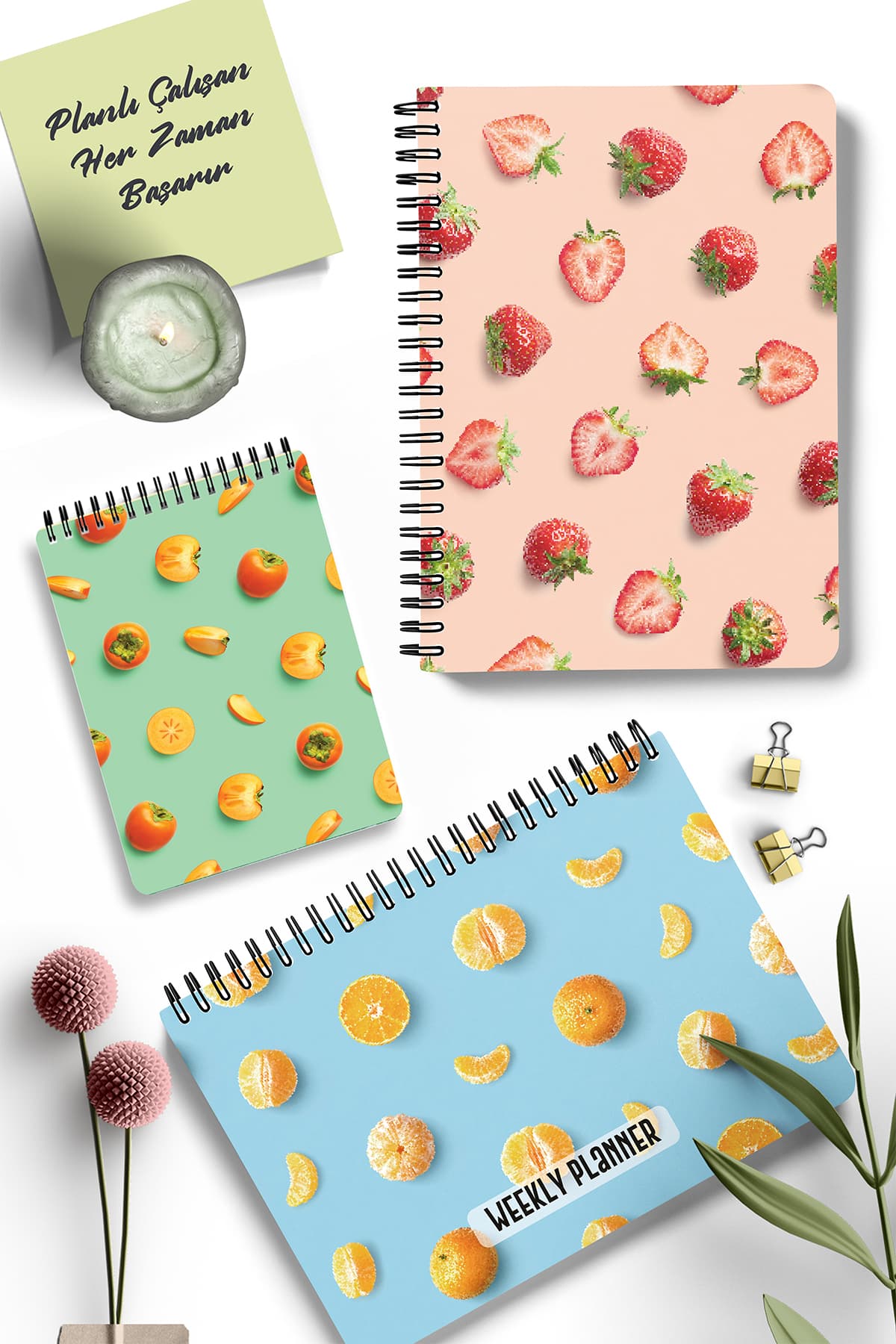 Planlama Seti | 3 Ayrı Özel Ürün | Günlük Planlayıcı | Haftalık Planlayıcı | To-do List | Fruits